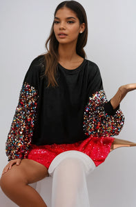 Invite Only Sequin Ballon Sleeve Sweater